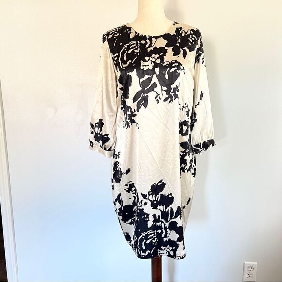 Rosie Pope black Cream floral satin Maternity Dress Medium - Picture 1 of 6